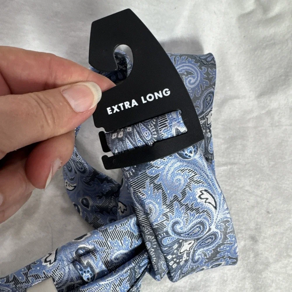 Joseph Abboud Tie Extra Long 68 XL Big & Tall Blue Silver Paisley Luxury Silk
